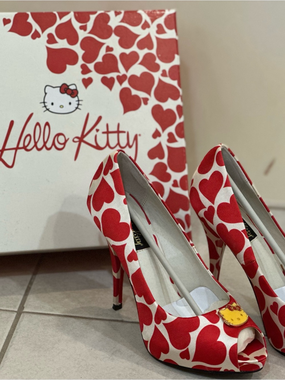JustFab Red and White Heart Peep-Toe Heels